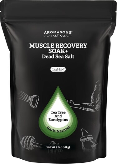 Aromasong Muscle Recovery Bath Soak 3 LB - Natural Bath Salt with Dead Sea Salt, Pure MSM, Magnesium Flakes &amp; Essential Oils for Post Workout Soreness - Made in USA