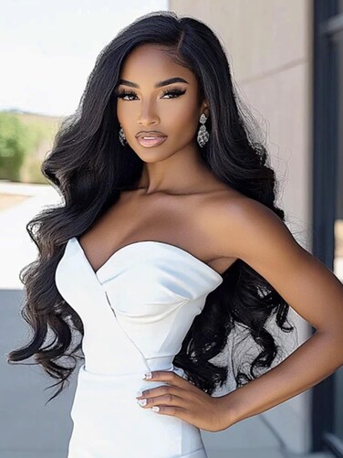 NOSTALGA Black Wigs for Women Long Wavy Curly Wig 28 Inch Side Part Natural Looking Synthetic Heat Resistant Wig for Daily Party Use