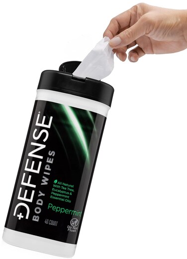 Defense Soap All Natural Peppermint Body Wipes with Tea Tree Oil   Wrestling, Combat, Camping, Gym, Post Workout Shower Wipes for Men and Women. 40 Count