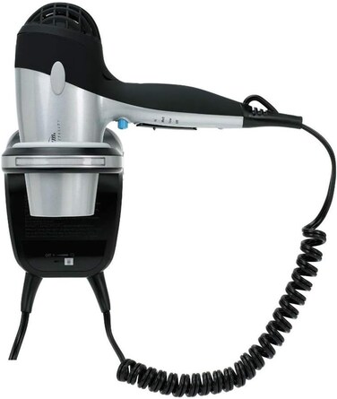 Sunbeam Dual Watt 3 Speed GreenSense Wall Mount Ionic Hair Dryer with Dimmable LED Night Light and Bracket, Black and Silver