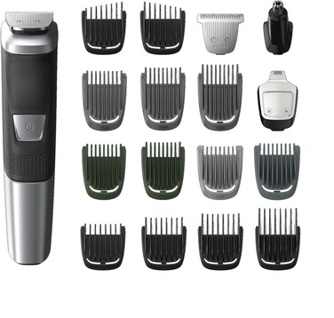 Philips Norelco Multigroomer All-in-One Trimmer Series 5000, 18 Piece Mens Grooming Kit, for Beard Face, Hair, Body Hair Trimmer for Men, No Blade Oil Needed, MG5750/49