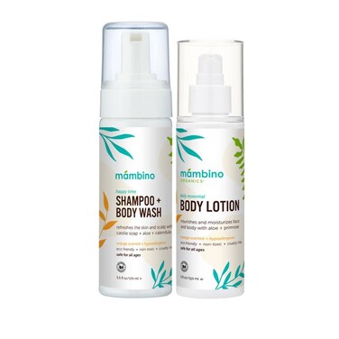 Mambino Organics Happy Time Bath Set - Happy Time Shampoo &amp; Body Wash &amp; Daily Essential Lotion &ndash; Cruelty-Free &amp; Vegan Bath Products