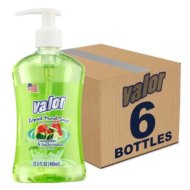 Valor Moisturizing Liquid Hand Soap,  Hand soap  Suitable for All Skin Types, Delightful Cucumber &amp; Watermelon Scent, 13.5 Fluid Ounces (Pack of 6)