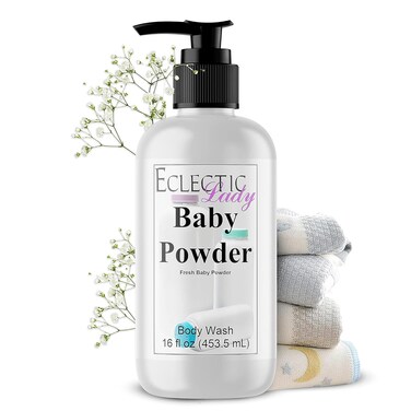 Eclectic Lady Liquid Pearl Body Wash - Baby Powder Scent 3-in-1 Use For Bubble Bath, Hand Soap &amp; Body Wash, Phthalate-Free Baby Powder Fragrance, Handcrafted in USA (16 oz)