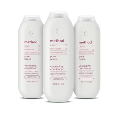 Method Volumizing Conditioner, Pure Peace with Rose, Peony, and Pink Sea Salt Scent Notes, Paraben and Sulfate Free, 13.5 oz (Pack of 3)