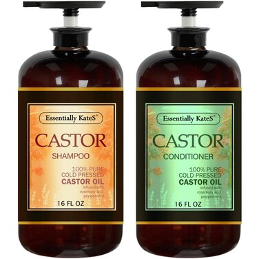 Castor Oil Rosemary Mint Shampoo and Conditioner 16 Fl Oz Set, Pack of 2 - Helps Thicker and Healthy Looking Hair - Sulfate &amp; Paraben Free