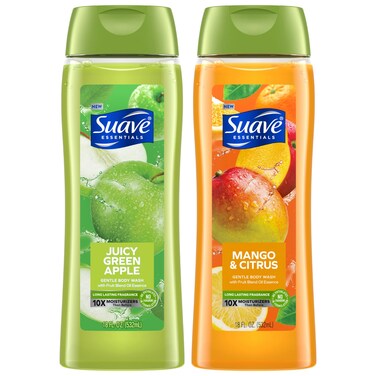 Suave Body Wash Variety 2-Pack, Juicy Green Apple + Mango Citrus &ndash; Gentle Body Washes with Fruit Blend Oil Essence, 18 Oz Ea
