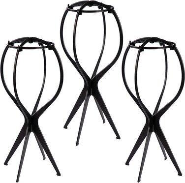 CLASSE Wig Stands 3 Packs, Wig Head,13.3inches, Black, for multiple Wigs and Hats, Wig Holder, wig rack, For Travel ,wig display