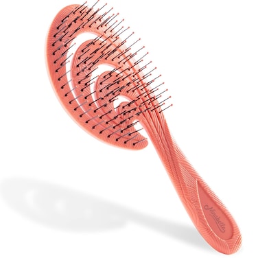 Ninabella Detangler Hair Brush for Women,Men&amp;Kids-Does not Pull on Hair-Hair Straightening Brush for Straight, Curly&amp;Wet Hair-Unique Wave Detangler Brush-Recycled Material&ndash;red