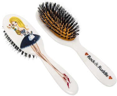Rock &amp; Ruddle Natural Mixed Boar Bristle Hair Brush for Women and Kids (Small/Travel Size, 17.5cm) - Great for Wet or Dry Hair, Detangling Smoothing Blowdrying - Made in UK - Miss Daisy Evening