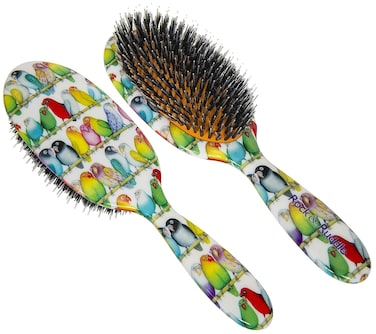 Rock &amp; Ruddle Natural Mixed Boar Bristle Hair Brush for Women and Kids (Large, 21cm) - Perfect for Wet or Dry Hair, Detangling Smoothing Blowdrying - Designed &amp; Made in UK - Lovebirds Design