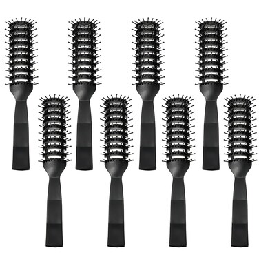 8 Pcs Curved Vented Hair Brush Set Bulk Vent Brushes Anti Static Detangling Brush with Ball Tipped Bristles and Lightweight Grip Control for Wet Short Curly Straight Hair Blow Drying Quickly, Black