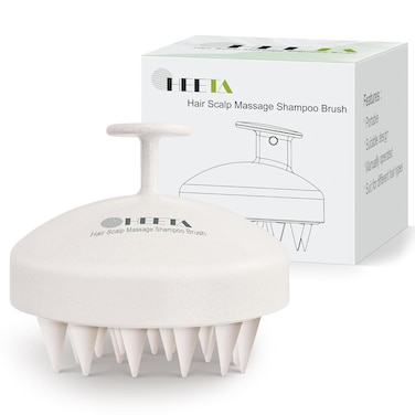 HEETA Scalp Scrubber Shampoo Brush, Scalp Care Massager Tool for Hair Growth, with Soft Silicone Bristles for Dandruff Removal Wet Dry Hair Women Men Kids Pets, Fit All Hair Types, Beige