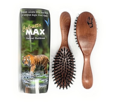 Calcutta Max &ndash; 100% Pure Calcutta Extra Stiff Wild Boar Bristle Hair Brush &ndash; Best Natural Hair Brush &ndash; Thick Hairbrush for Styling &amp; Smoothing &ndash; Dark Maple Wood Handle &ndash; Made in Europe