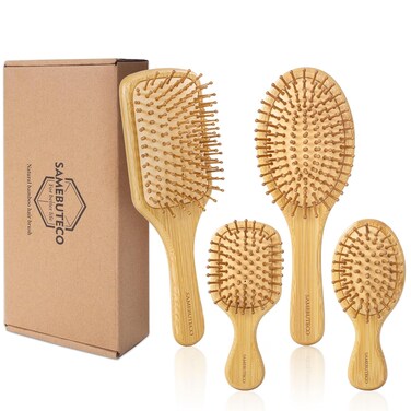 Bamboo Hair Brush Set 4 Styles Paddle Detangling Brushes for Thick, Thin, Curly, and Dry Hair Women and Girls Hair Message Brushes 2 Indoor Used 2 Outdoor Used Travel portable