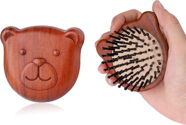 PERFEHAIR Wooden Scalp Massager Brush - Pack of 2, Cute Mini Bear Face-Shaped Paddle Hairbrush Comb for Men &amp; Women's Massage, Hair Growth &amp; Detangling