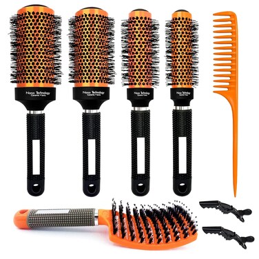 Ceramic Thermal Brush Set - 4 Vented Bristle Brushes for Blow Drying, Straightening, Adding Volume &amp; Shine