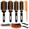 Round Ceramic Ion Thermal Barrel Brush Set with Boar Bristles - 4 Different Sizes for Blow Drying, Straightening, Adding Volume and Shine, Plus Curved Vented Brush