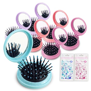 20 Pack Bulk Mirror Hair Brushes,DIY Mini Round Folding Pocket Hair Brush Portable,Travel Hairbrush Wet and Dry Hair for Women Girls Kids Hair Brush(4 Colors)