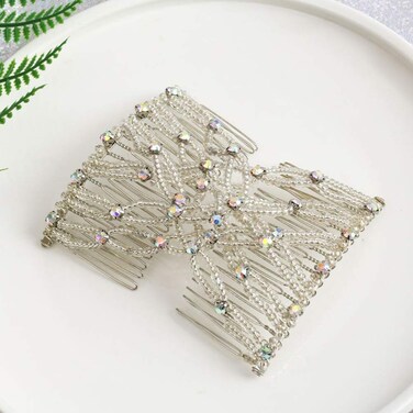 Lovef Handmade Beaded Rhinestone Easy Combs 20 Tooth Stretchable Double Combs As Seen On TV - Black White Coffee and Grey (White)