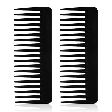 Wide Tooth Comb for Curly Hair,Long Hair,Wet Hair,Detangling Comb, Paddle Hair Comb (Black, No Handle-2 Pack)