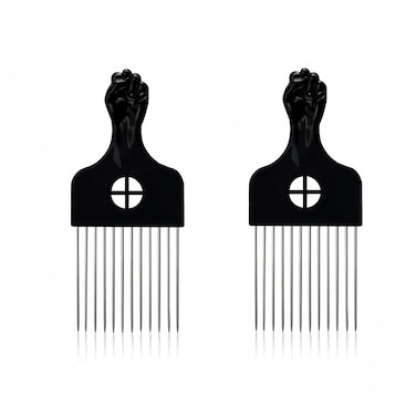 Metal Afro Pick Comb Set, 2-Pack, Fist Handle Design, Curly Hair, Professional Hair Styling Tools for Women and Men