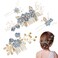 4PCS Wedding Hair Pins, Bridal Pearl Hair Side Combs Set Floral Leaf Head Piece Hairdecor Accessories Rose Gold Rhinestone Handmade Bridesmaid Hair Clip Crystal Headpiece Set for Women Girls