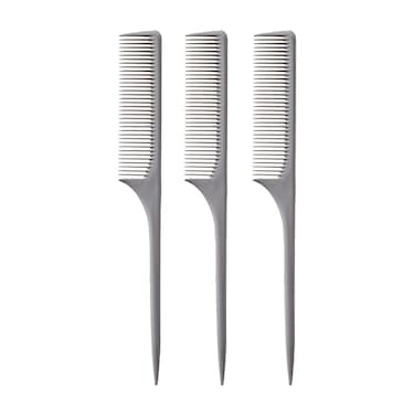 Allegro Combs 61 XL Rat Tail Combs Wide Tooth Comb Detangling Hair Styling Coarse Hair Foiling Thick Back Parting Combs Hairstylist Combs For Women Made In USA 3 Pc. (Gray)