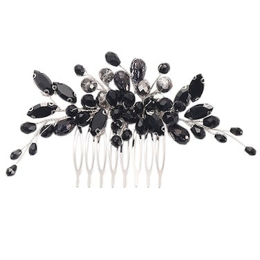 Hair Accessories for Women and Girls Bride Wedding Hair Comb Black Crystal Side Comb Bridal Leaf Headpiece Bridesmaid