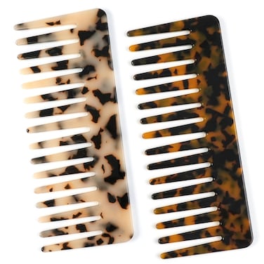 TaShow Hair Detangling Comb, 2 Pack Large Cellulose Acetate Wide Tooth Comb for Wet and Dry Hair, Women's Thick Curly Wavy Hair (Tortoise Shell, Ivory)