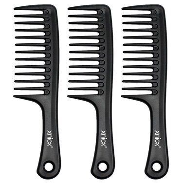 3 pcs Wide Tooth Comb Set,Detangling Hair Comb for Curly,Wet,Thick Hair,Hair Brush Shower Comb Detangler Hair Wide Comb with Care Handgrip Comb Styling Comb for Women,Men Black