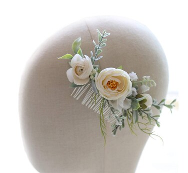 Wedding Bridal Comb Camellia Hair Comb Ranunculus Green leaf Floral Clip Headpiece 2002