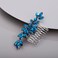 Crystals Hair Comb for Bride for Women for Girls Cute Flower Hair Comb Slide Multi-Color peacock blue