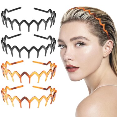 4pcs Zig Zag Headband Non Slip Comb Headband Plastic Tooth Hair Comb Wavy Teeth Hairpin Headband for Women Girls Men