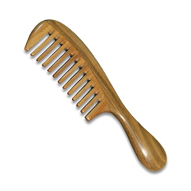 Wide Tooth Comb for Curly Hair, Wooden Hair Comb with Handle, Green Sandalwood Detangling Comb