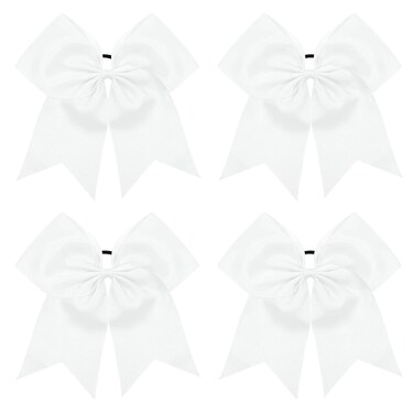 4pcs 8" Large Cheer Bows White Elastics Hair Ties Bands Grosgrain Ribbon Ponytail Holder for Cheerleading Team Baseball Softball Tennis Cheerleader Bows