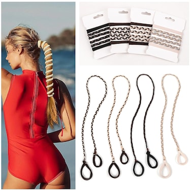 Sport Hair Ties for Women - 4 Pony Tails Elastic Ties for Gym &amp; Swimming - 30 Inch Length