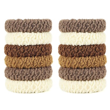 12pcs Thick No Damage Hair Ties for Women,Soft Seamless Scrunchies for Girl,Elastic Ponytail Holders Hair Accessories (Brown)