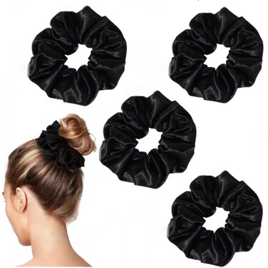 4PCS Black Satin Silk Scrunchies for Women, 6.3Inches Extra Large Hair Scrunchy Oversized Thick Elastic Hair Ties Hair Bands Ponytail Holders Jumbo Hair Scrunchies