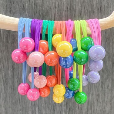 10PCS Candy Colored Ball Charm Hair Ties, Double Colored Girl Rubber Band, No Damage Ponytail Holders Dollar For Thick Hair