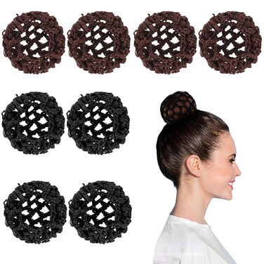 8 Pcs Hair Bun Cover, Mesh Hair Nets for Buns Elastic Hairnets for Dance Buns Mesh Hair Bun Holders with Elastic Edge Stretchy Bun Nets for Ballet Girls (Black, Brown)
