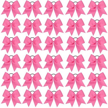 CN 30PCS 8" Large Cheer Bows, Cheerleading Bows Ponytail Holder for Girls, Grosgrain Ribbon Pink Cheer Hair Bows with Elastic Hair Tie for Cheerleader College Sports Softball Competition