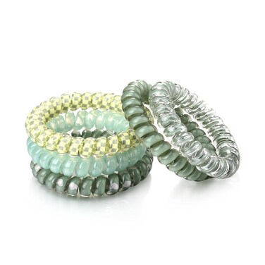 5pc Spiral Hair Ties - No Damage, Plastic Coil Ties for Thick Hair, Women's Ponytail Holders, Green Set