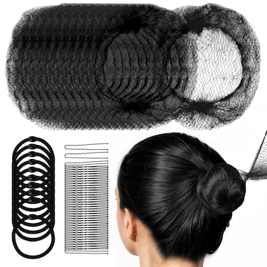 Hair Nets and Accessories by YGDZ - Invisible Mesh Bun Nets for Ballet and Dance, U-Shaped Pins, Elastic Bands, Ideal for Girls and Kids (30cm Black)