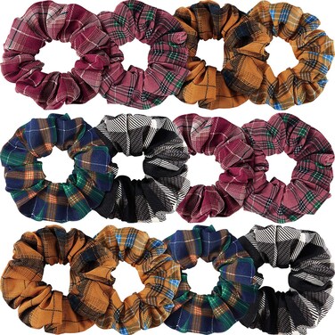 WILLBOND 12 Pcs Plaid Scrunchies for Women Girls Buffalo Plaid Hair Ties Cotton Scrunche Scrunchy Ponytail Holders Hair Accessories Valentine&lsquo;s Day Gifts(Elegant)