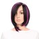 12" 30cm Short Straight Bob Wigs for Women Black with Purple Highlight Streaks