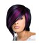 12" 30cm Short Straight Bob Wigs for Women Black with Purple Highlight Streaks