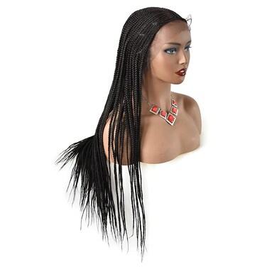 Braided Wigs for Black Women Hand Tied Swiss Lace Front Natural Looking Twist Micro Box Braids Wig with Baby Hair Synthetic Long Lightweight Hair Wig(13X7", 30 Inch, #1B Black)