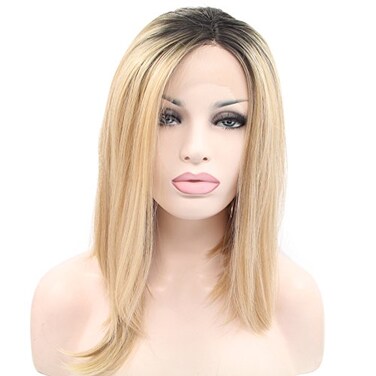 Melody Blonde Ombre Lace Front Wig With Dark Roots Mixed 2tone Short Bob Brown Gold Synthetic Lace Front Wigs For Women Hairstyle Heat Resistant Fiber Hair 14 Inch &hellip;