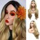 RainaHair 26 inches Ombre Blonde Lace Front Wigs Side Part Synthetic Hair Black Roots Blonde Synthetic Wigs for Women Long Wavy Lace Wig Heat Resistant Golden Blonde Wig